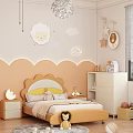 Cozy Children's Room with Cloud Star Decorations Orange Beige Walls and Stuffed Toys
